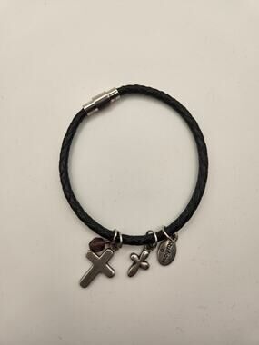 Studio 3:16 Christian Braided Black leather Charm Bracelet